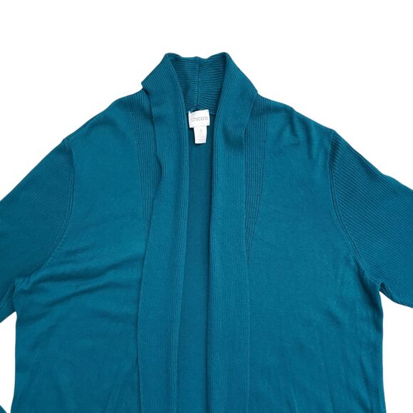 Chicos Knit Cardigan Sweater Womens XL 3 Open Front Teal - Picture 7 of 12